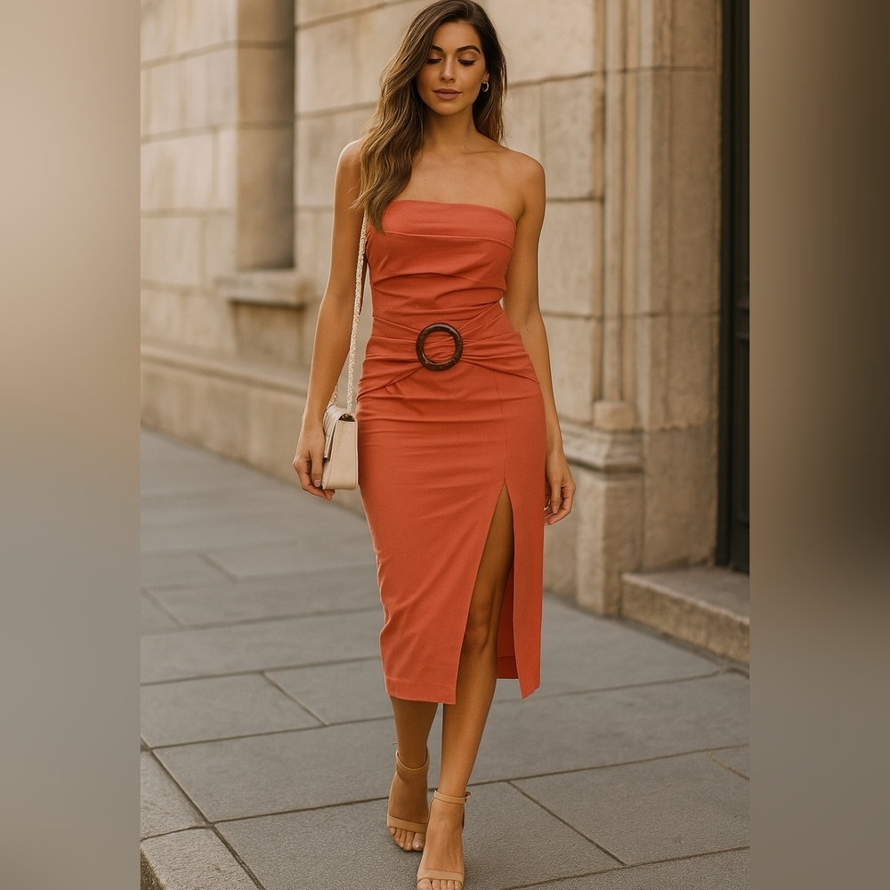 Nwot Finders Keepers Strapless Midi Dress Coral